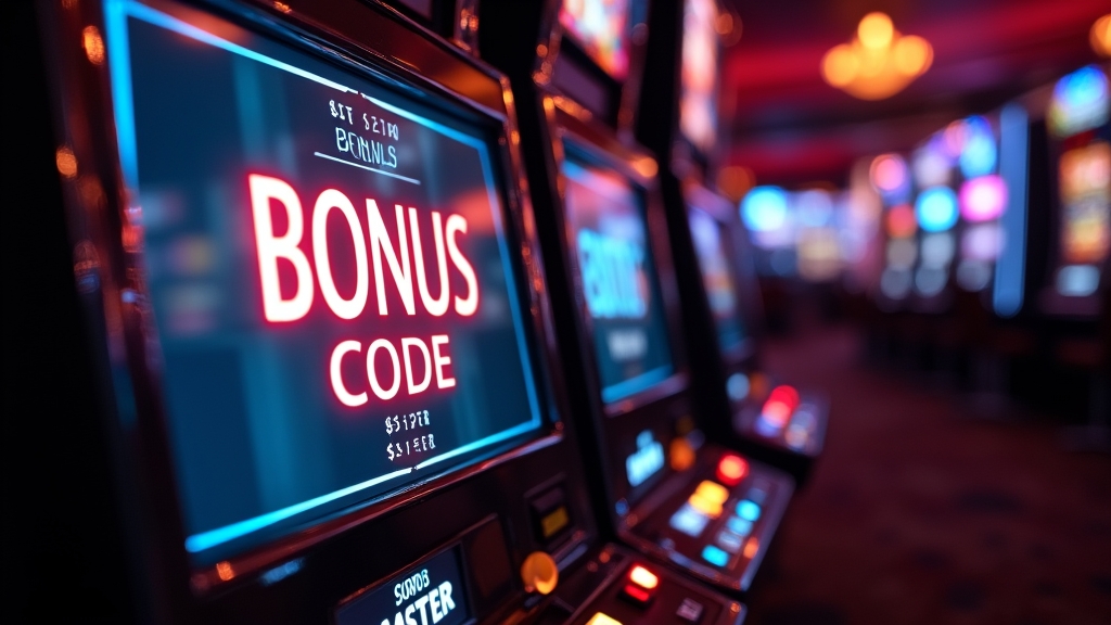 Tela de slot com campo de código promocional em um cassino escuro e iluminado
